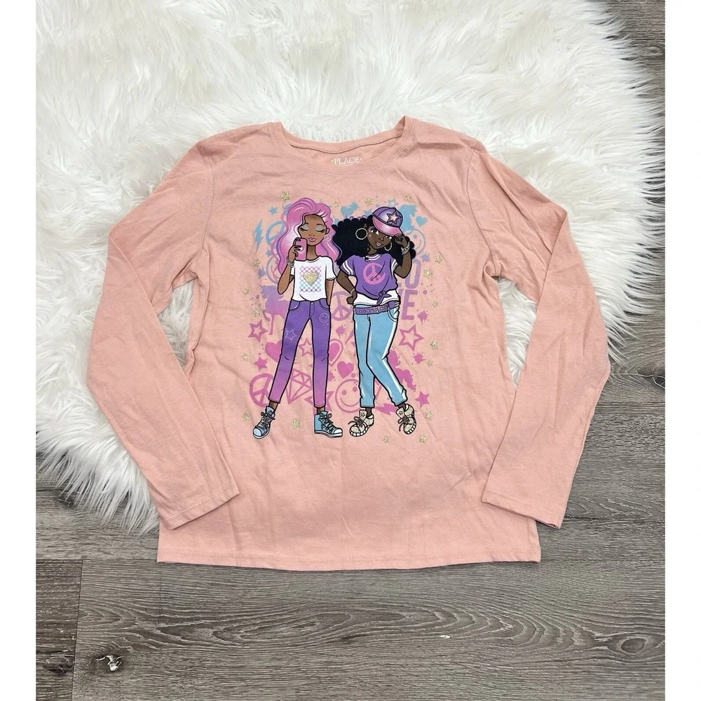 Childrens Place‎ Girls Graphic Pink Long Sleeve Top Size 10/12